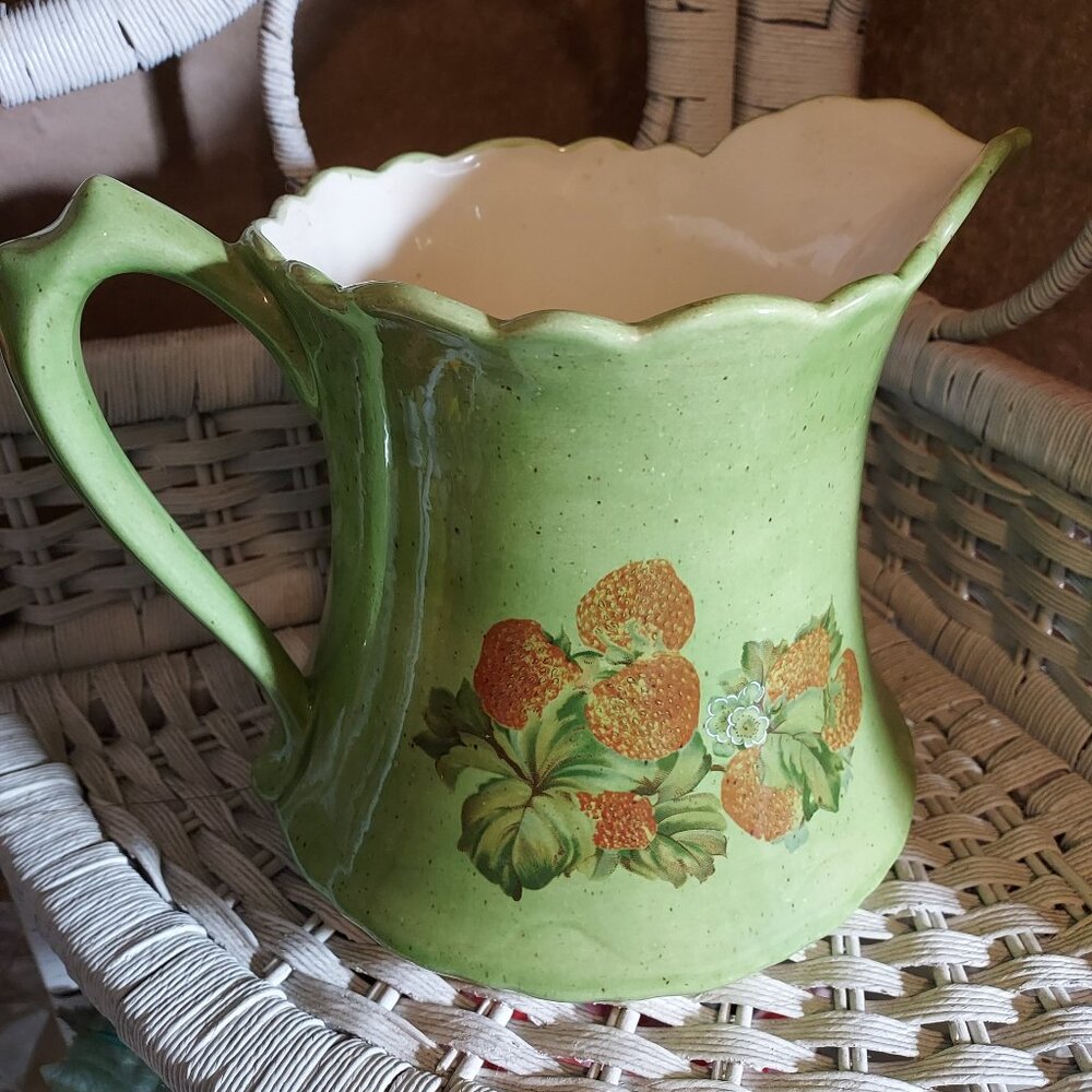 ANTIQUE PITCHER GREEN WITH STRAWBERRIES TRANSFER